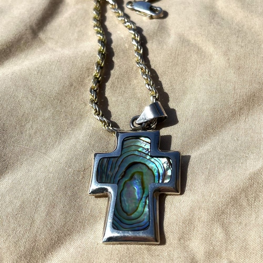 Abalone and Silver Cross with Chain